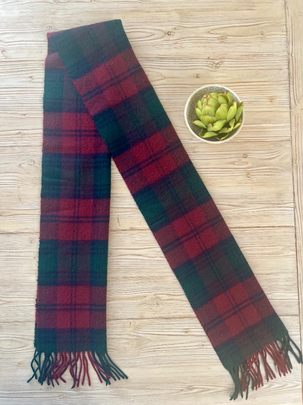 Johnstons of Elgin Lambswool Tartan Scarf Burgundy Green Made in Scotland
